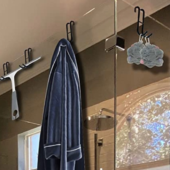 NIB 4 Black Rubber Coated StainlessSteel Glass Shower Narrow Hooks - Picture 3 of 15